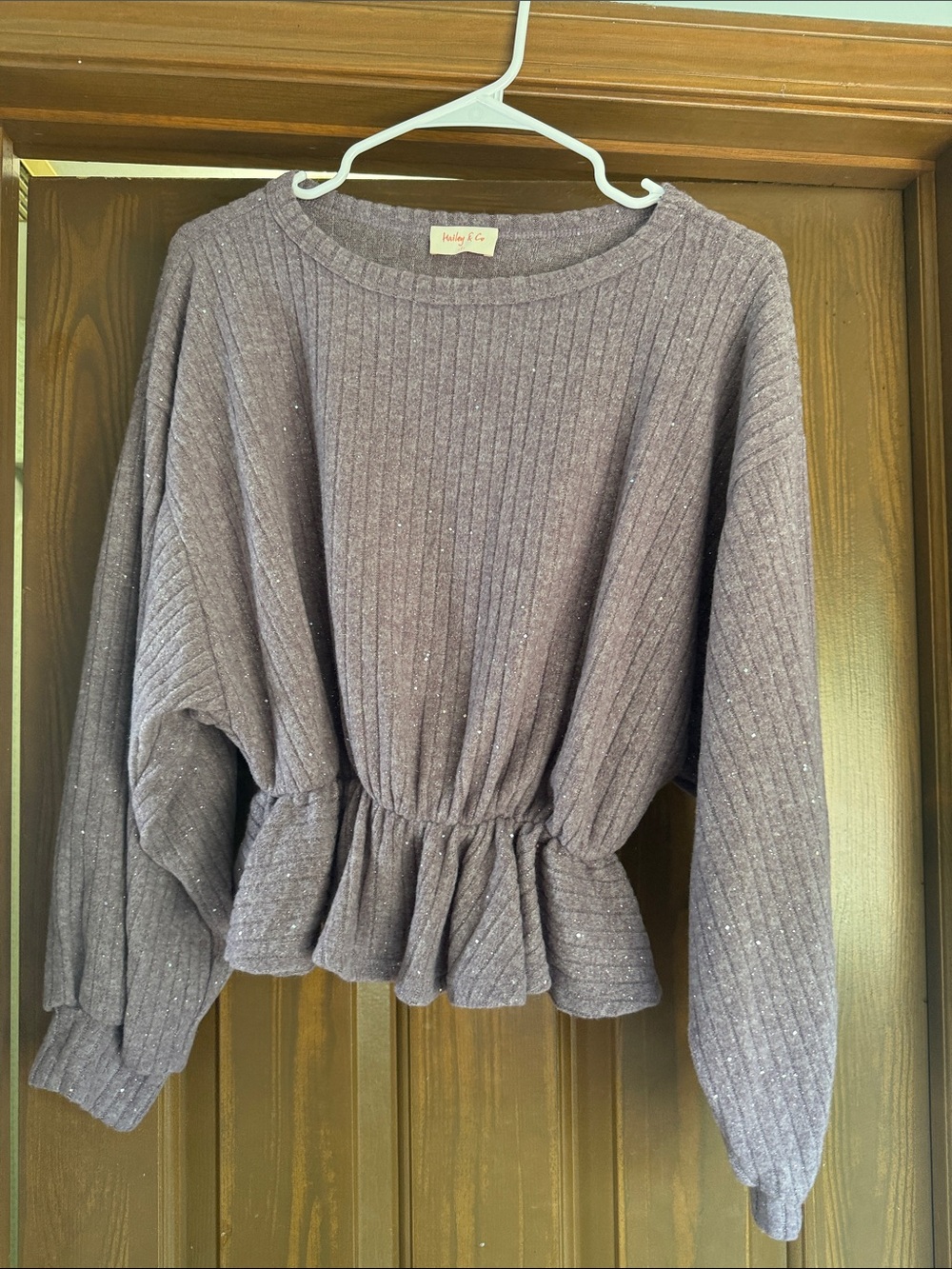 Soft Purple Ribbed Peplum Sparkle Sweater